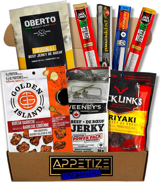 Beef Jerky And Pepperoni Fathers Day gift idea for him - Birthday Gifts For Men - Meat Gift Basket for Men- Carnivore Snacks for Adults - Gifts for Boyfriend - Father's Day Gift Basket - (Mailer Box Version)