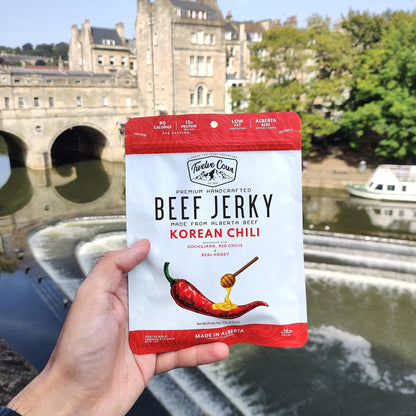 Twelve Cows Handcrafted Beef Jerky Korean Chili, Whole Muscle Premium Cuts, Alberta Beef, High Protein, Low Carb, Halal, Keto - 57g (1 Pack)