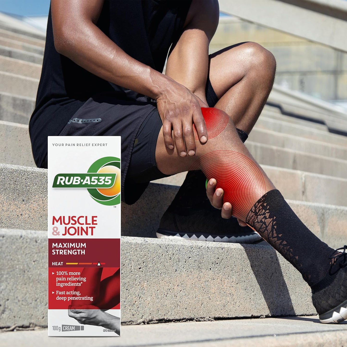 Rub-A535 Muscle & Joint Max Strength Pain Relief Cream - Made in Canada, Fast Acting Pain Relief, 100% More Pain Relieving Ingredients, Stainless and Greaseless, Works on Contact - 100g