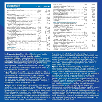 Progressive Advanced 每日复合维生素，专为活力女性设计，含DIM、圣洁莓、玛卡和南非醉茄。支持免疫健康、平衡雌激素和能量，100% 完整配方，加拿大制造，120 粒装