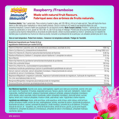 Emergen-C Immune+ 1000mg 维生素 C 粉剂补充剂、饮料混合物、免疫系统增强剂、覆盆子、24 包和覆盆子（30 粒）、1000mg 维生素 C/电解质/B 族维生素矿物质补充剂