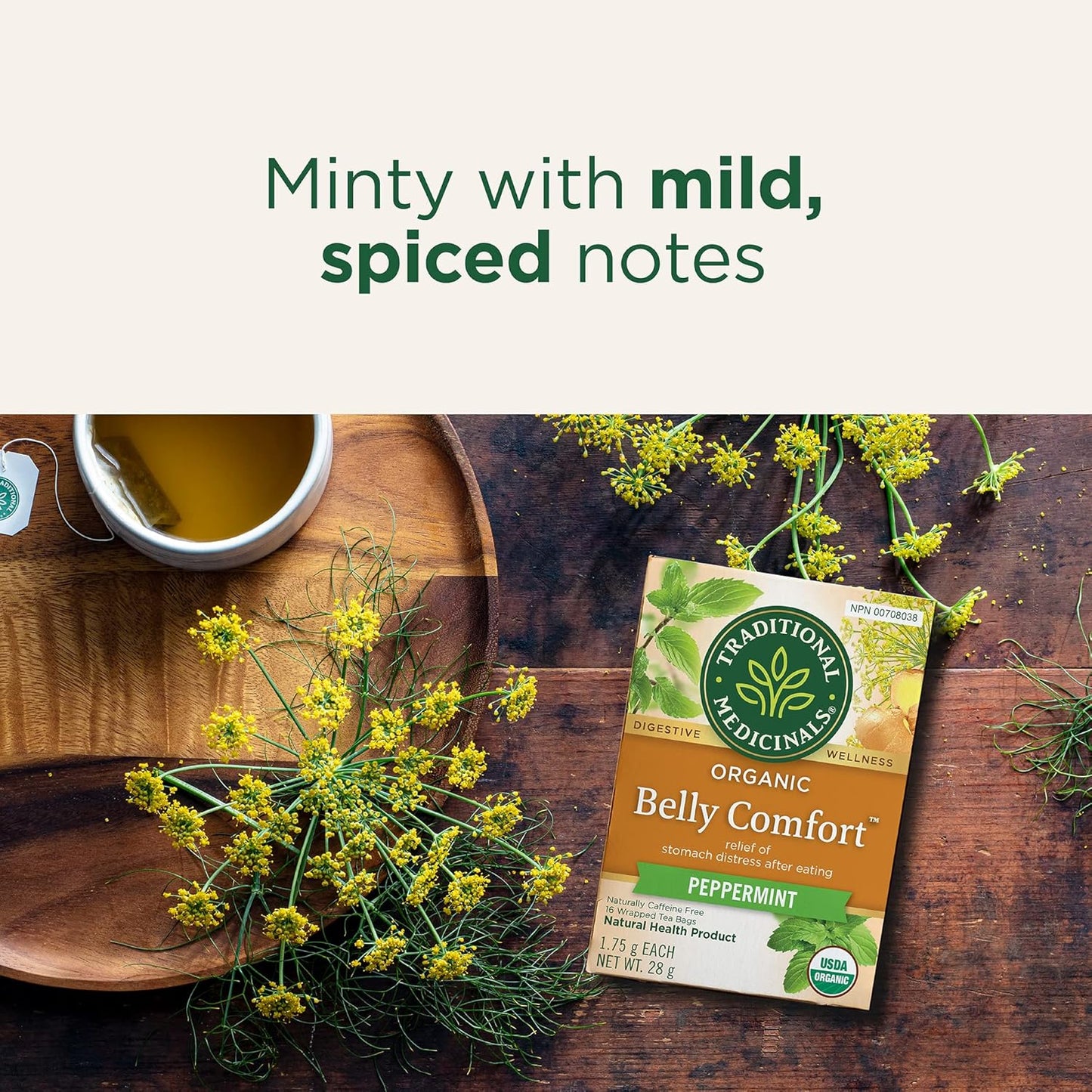 Traditional Medicinals - 有机舒腹薄荷草本茶（6 包）- 含生姜、茴香和柠檬香脂，有助于消化 - 共 96 个茶包