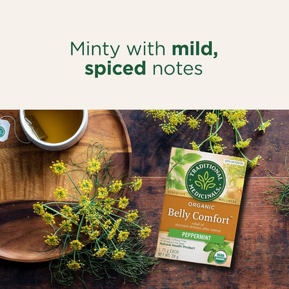 Traditional Medicinals - 有机舒腹薄荷草本茶（6 包）- 含生姜、茴香和柠檬香脂，有助于消化 - 共 96 个茶包