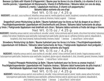 Burt’s Bees 盛开润唇膏套装 - 男女通用，4 件装（原味蜂蜡、火龙果柠檬、热带菠萝、草莓）每件 0.15 盎司