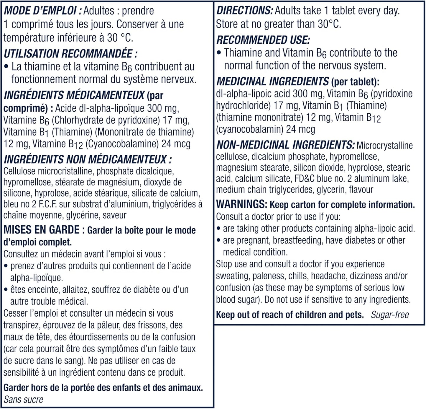 Nervive 神經健康，適用於神經系統，α-硫辛酸、ALA、維生素 B1-硫胺素、B6、B12，30 天用量，30 粒