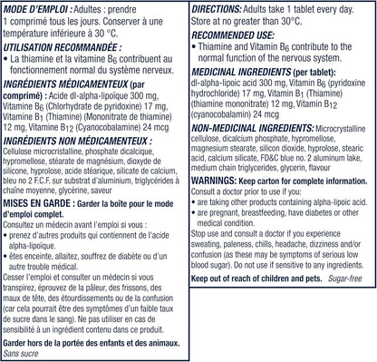 Nervive 神經健康，適用於神經系統，α-硫辛酸、ALA、維生素 B1-硫胺素、B6、B12，30 天用量，30 粒