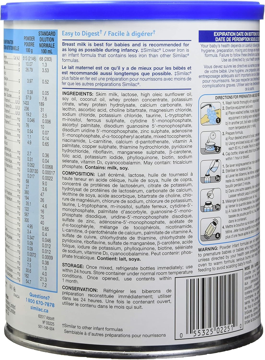 Similac Lower Iron Non-GMO Baby Formula, Powder, 850 g, 0+ Months