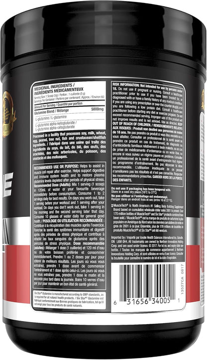 Six Star 谷氨酰胺粉，Six Star L 谷氨酰胺粉，运动后肌肉恢复补充剂，男女适用 L-谷氨酰胺粉，谷氨酰胺补充剂，无味（60 份），300 克（1 包）