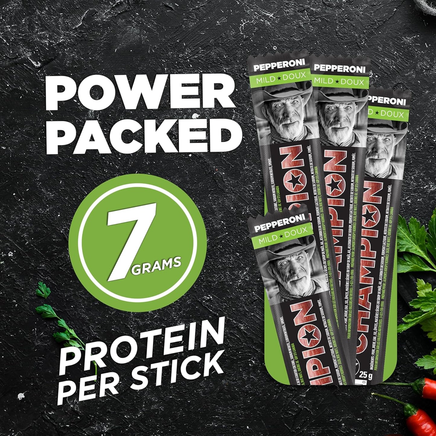 Champion 義大利辣香腸條，獨立包裝，口味溫和的辣香腸肉條，完美的午餐小吃，肉條，加拿大製造 - 24 根裝