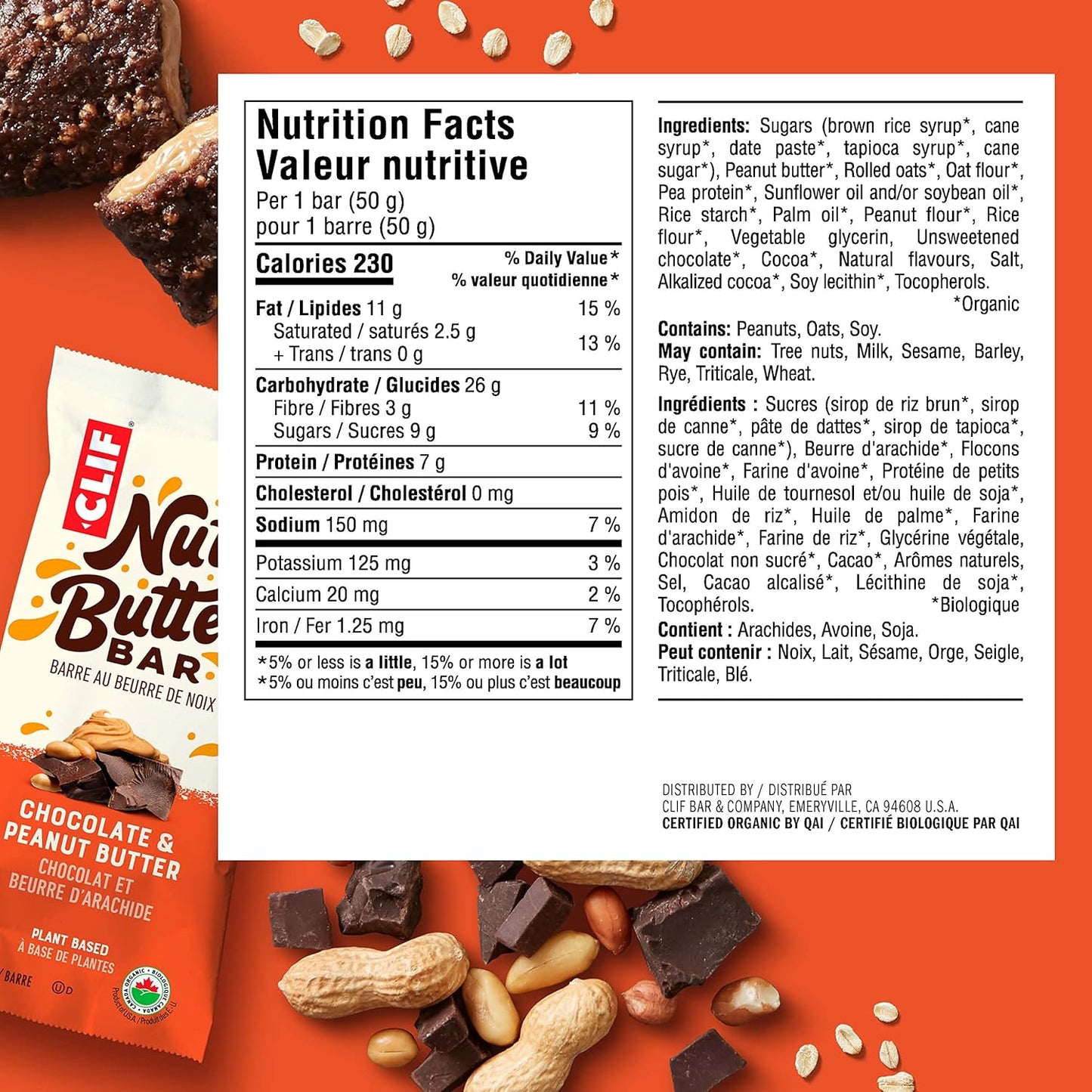 Nut Butter Bar - Organic Snack Bars - Chocolate & Peanut Butter - (50 Gram Protein Snack Bars, 12 Count)