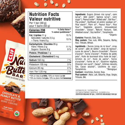 Nut Butter Bar - Organic Snack Bars - Chocolate & Peanut Butter - (50 Gram Protein Snack Bars, 12 Count)