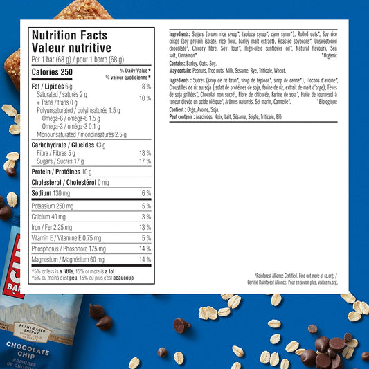 CLIF BAR - Energy Bars - Chocolate Chip - (68 Gram Protein Bars, 12 Count) Packaging May Vary