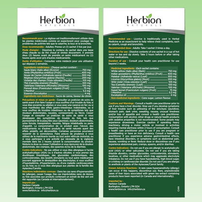 Herbion Naturals 感冒和流感草药颗粒，天然柠檬味，10 袋装 - 有助于缓解咳嗽和胸闷