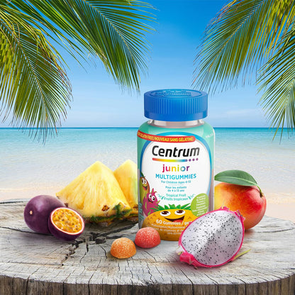 Centrum Junior 热带水果复合维生素矿物质补充剂，菠萝芒果、火龙果、百香果口味，60 粒