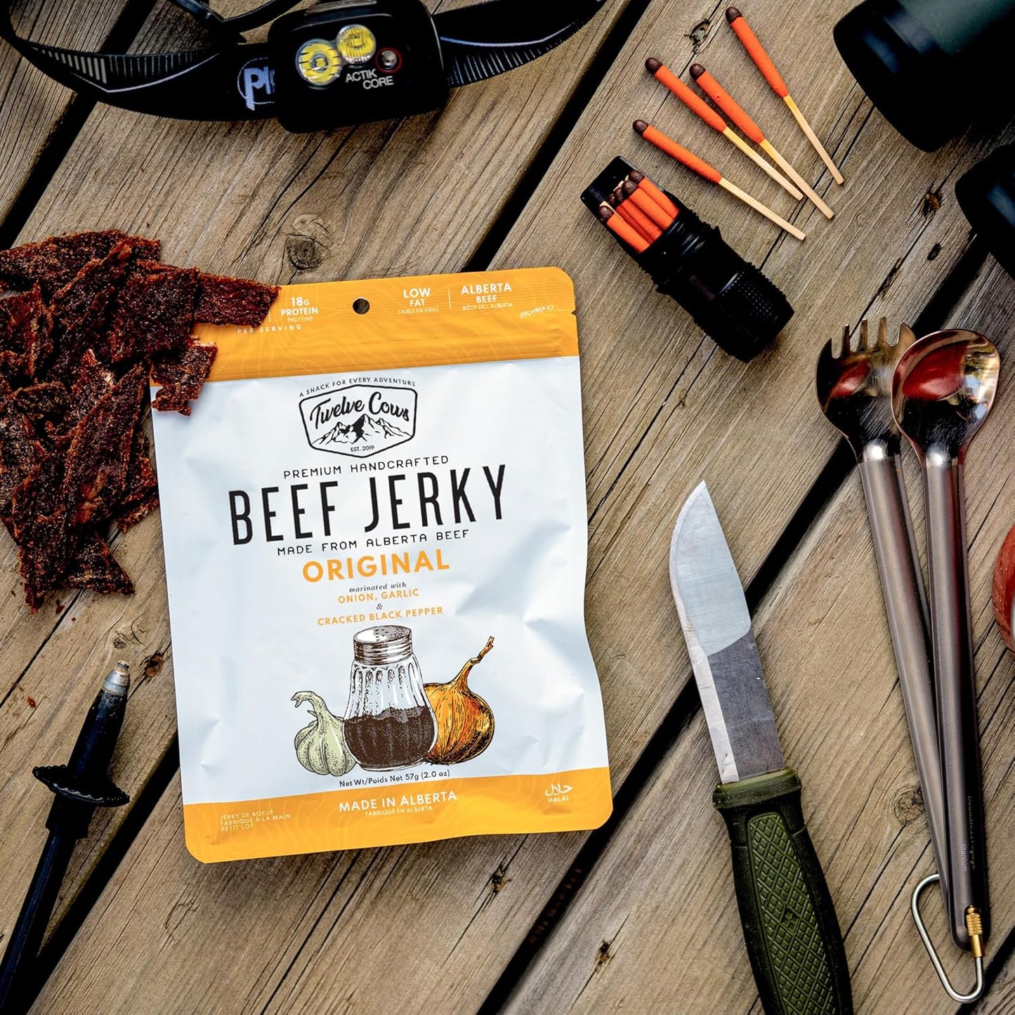 Twelve Cows 手工牛肉乾什錦裝，全肉優質切塊，阿爾伯塔牛肉，高蛋白，低碳水化合物，清真，生酮 - 57 克（4 包）