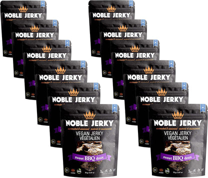 Noble Jerky 素食肉乾燒烤口味 - 12 包（70 克/袋），14 克植物蛋白，非基因改造，無肉，適合辦公室、健身房和午餐盒的健康高蛋白零食