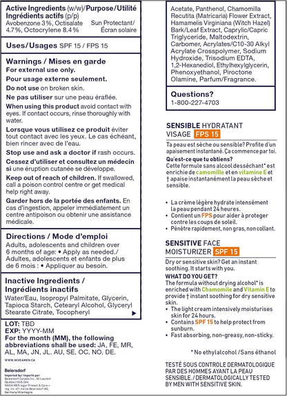 NIVEA MEN Sensitive Skin Face Moisturizer with SPF 15, 75mL