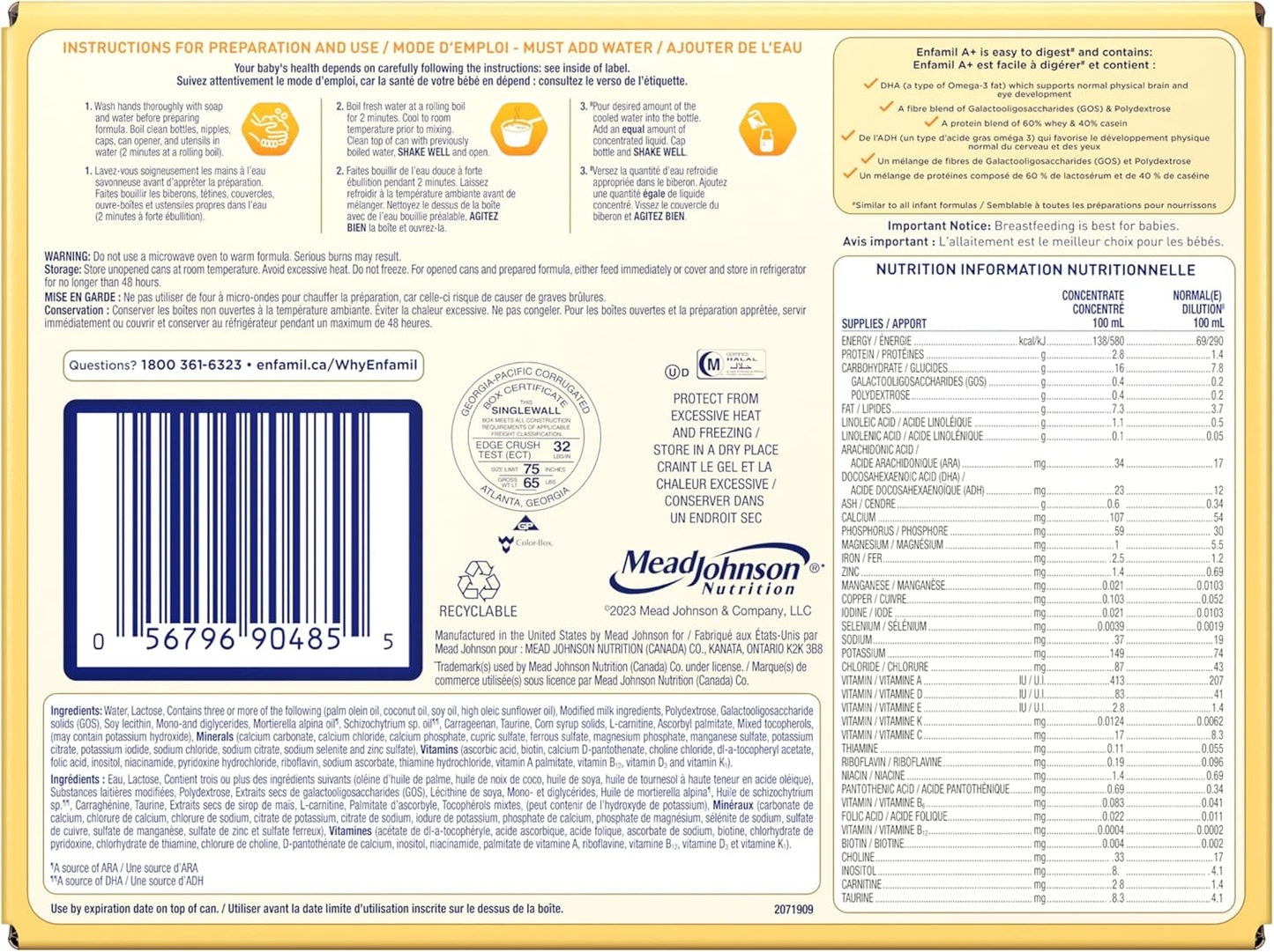 Enfamil A+ Baby Formula, with Brain Building DHA, Concentrated Liquid, Age 0-12 Months, 385mL x 12 Cans
