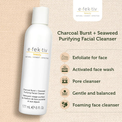 e.fek.tiv beauty Charcoal Burst Plus Seaweed Purifying Facial Cleanser - Gently Cleanses Pores - Clarifying Face Wash - Vegan - Sulfate Free - Clean Formula – Unisex - 6 oz
