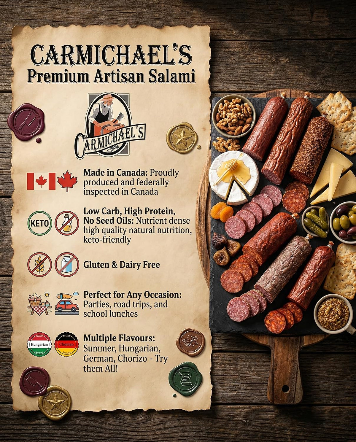 Carmichael's Artisan Smoked Salami, German (275g)