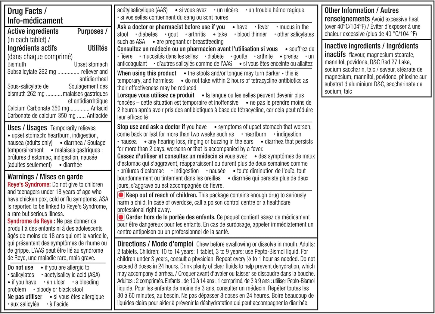 Pepto Bismol 咀嚼片，缓解胃部不适、腹泻、胃灼热、恶心、消化不良、胃部不适，原味，48 粒