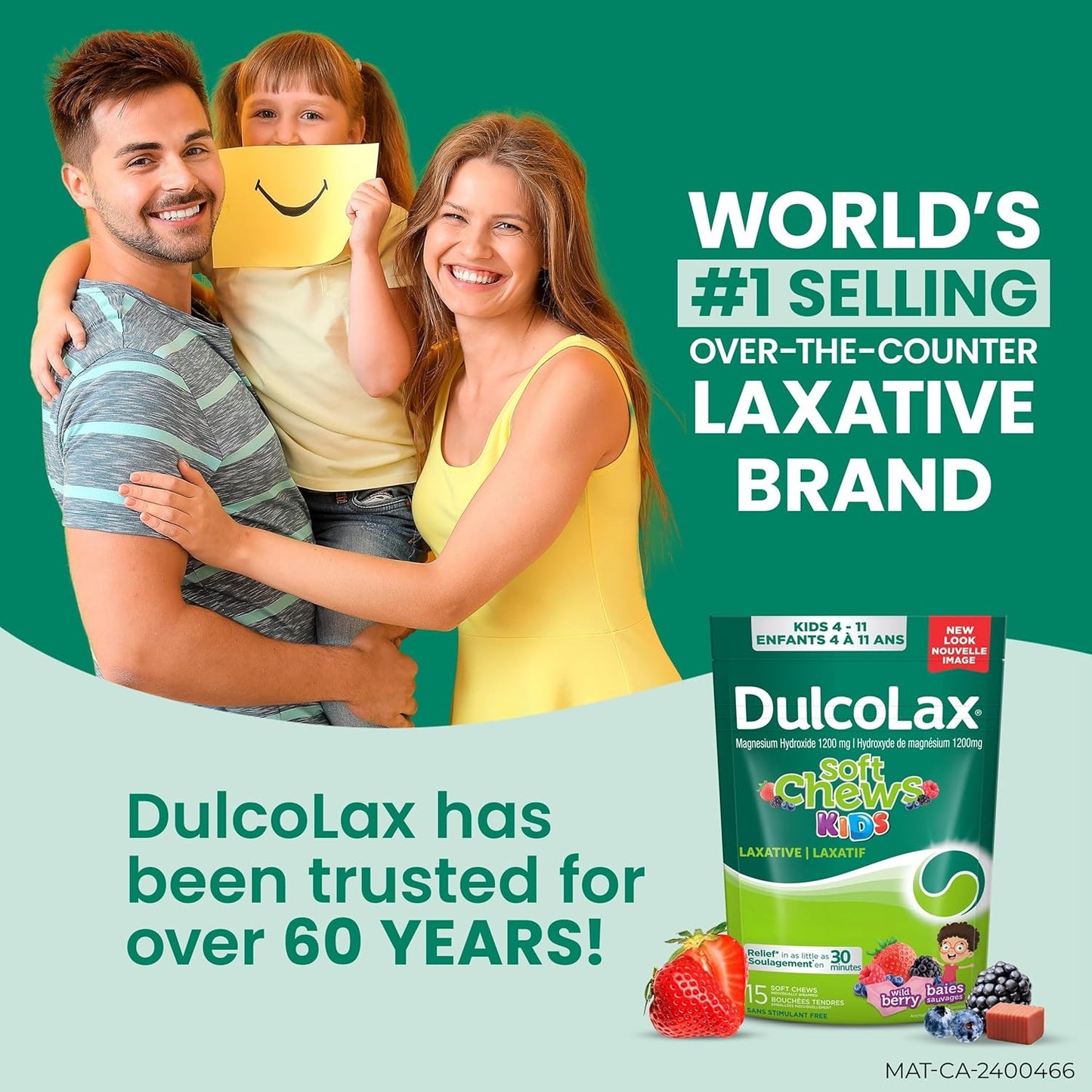 DulcoLax 儿童软糖，适用于 4 岁及以上儿童，温和缓解偶尔便秘，纯素，无刺激性，无麸质，野生浆果味，15 粒