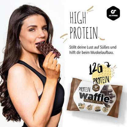 GoFitness Protein Waffle - Ready to Eat - Double Chocolate Flavour - 11g Protein - 12x50g (Pack of 12)