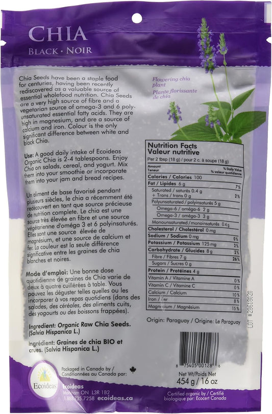 Ecoideas Organic Black Chia Seeds, 454g