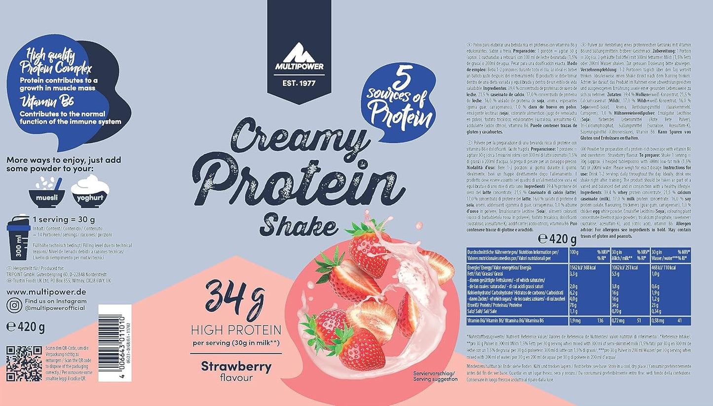 Multipower 奶油蛋白粉 - 草莓味 - 420克