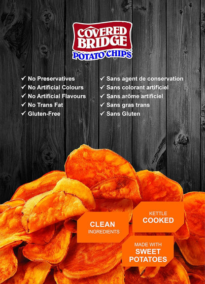 Covered Bridge Chips 薯片 - 红薯和海盐薯片 - 无麸质，犹太洁食认证，红薯水壶烹制，加拿大制造，12 片装，每袋 142 克