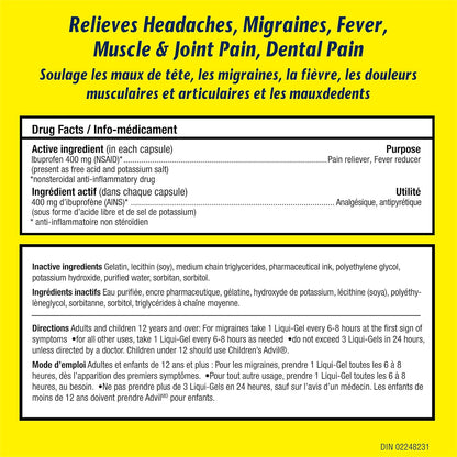 Advil Extra Strength Ibuprofen Pain Relief Liquid-Gels, Fast Acting Pain Relief for Migraine, Back, Neck, Joint, and Muscle Relief, 400mg (12 Count)