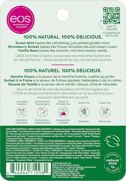 EOS 100% 天然有機潤唇膏 - 多種包裝 + 香草豆球 | 保濕唇部護理套裝