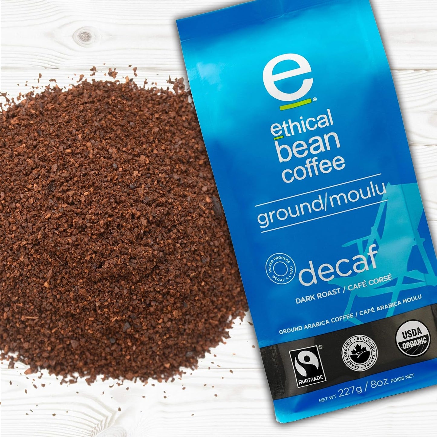 Ethical Bean Coffee 公平贸易有机咖啡，脱咖啡因深度烘焙，研磨咖啡 - 227克/袋