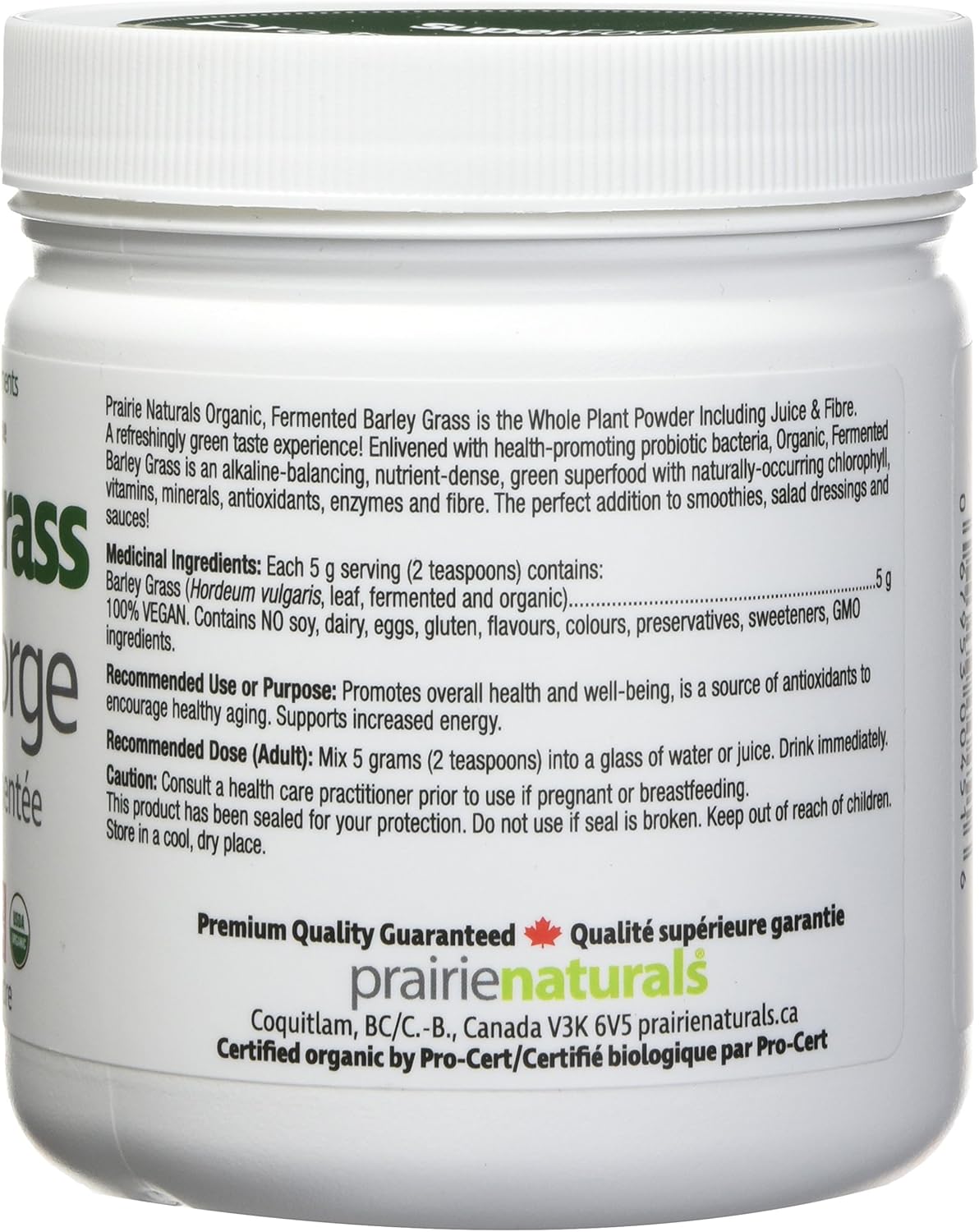 Prairie Naturals Organic Fermented Barley Grass Juice Powder - 150 Gram