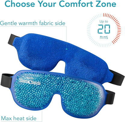 ProActive Dual Zone Reusable Hot or Cold Gel Bead Therapy Ice Pack Eye Mask with Adjustable Straps | Microwavable, Gel Beads - Ideal for Migraine, Sleep, Puffy Eyes, Inflamation, Headache Relief