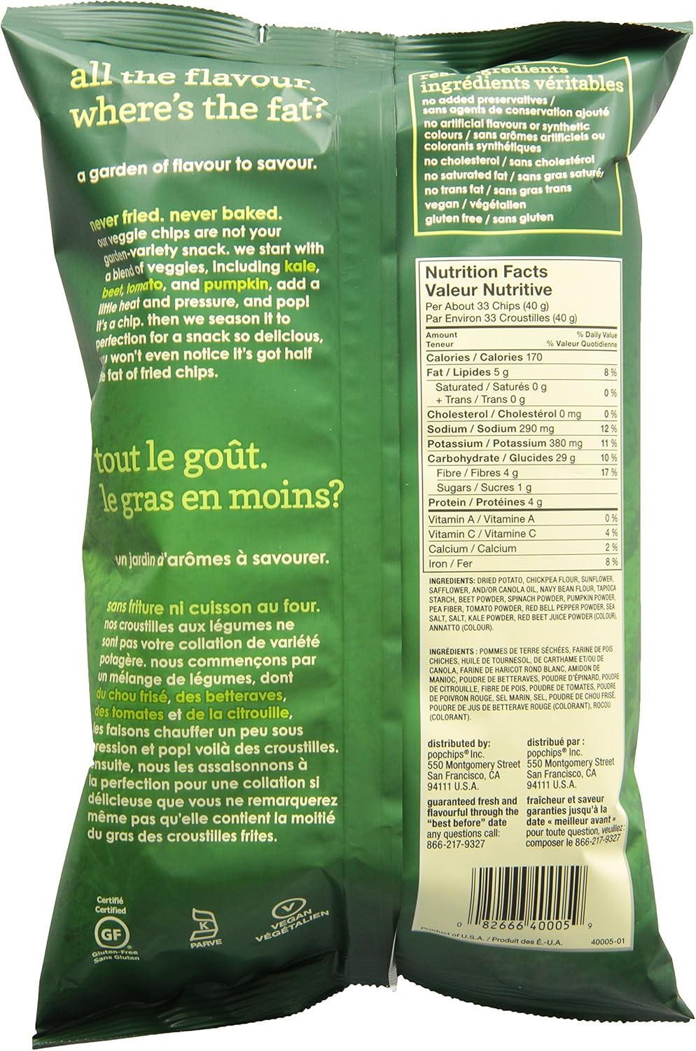 popchips veggie chips SEA SALT, share bag 85g (12 pack)