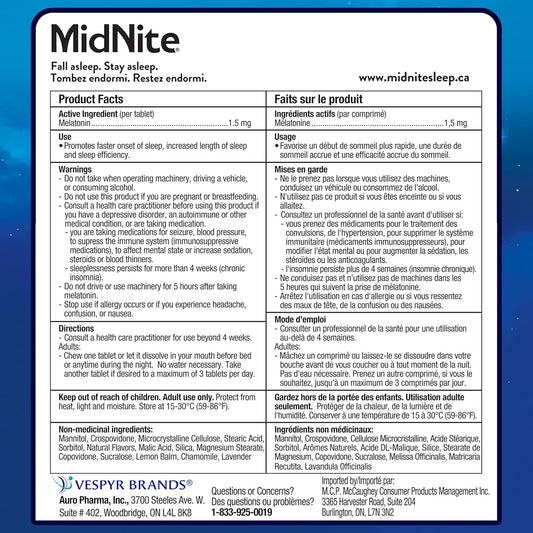 MidNite 天然助眠咀嚼片 - 樱桃味 | 含褪黑素、洋甘菊、薰衣草和柠檬香脂 | 缓解偶发性失眠 | 不易成瘾 | 30 片