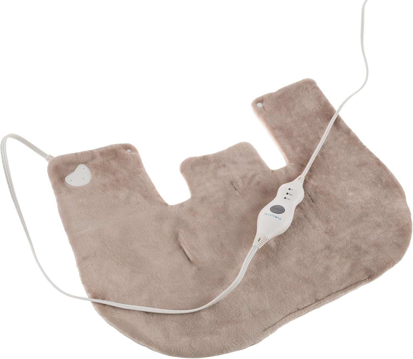 电动颈部/肩部保暖器 - 加热垫，带 3 种设置、自动关闭、前扣和长可拆卸线 - Bluestone 柔软毛绒加热包（棕褐色）