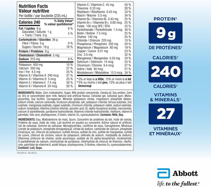 確保定期補充營養，保持活力和精力的營養，香草味，6 x 235 毫升瓶裝