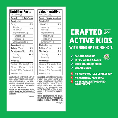 CLIF KID ZBAR，有机能量棒，家庭装 12 根，独立包装，冰燕麦饼干，儿童零食，纤维来源，学校零食，非转基因，每根 36 克