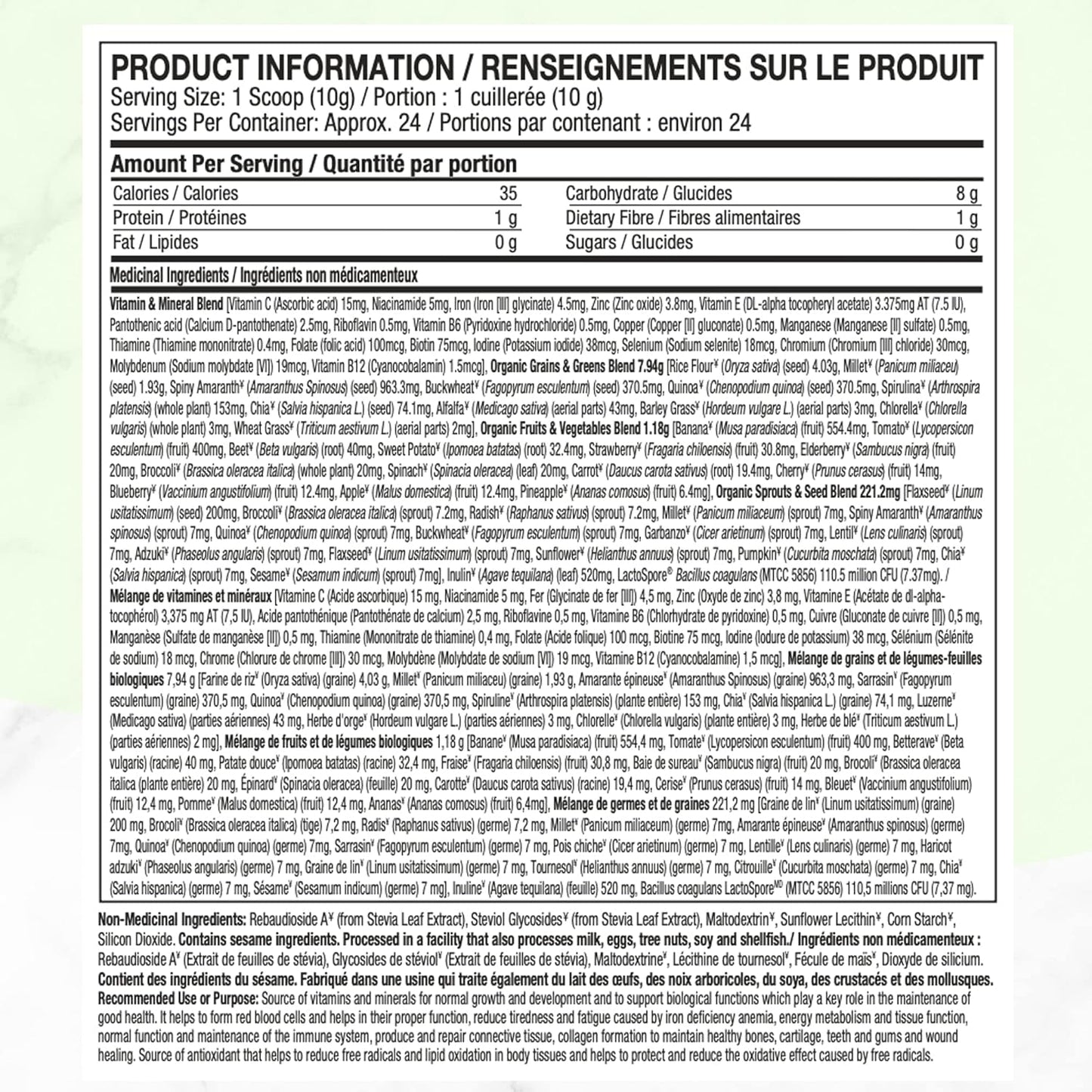 Purely Inspired Greens Superfood Powder for Women and Men - Organic Greens Smoothie Blend Supports Digestive Health & Immunity - Fruit & Veggie Blend, Gluten-Free (24 Servings)