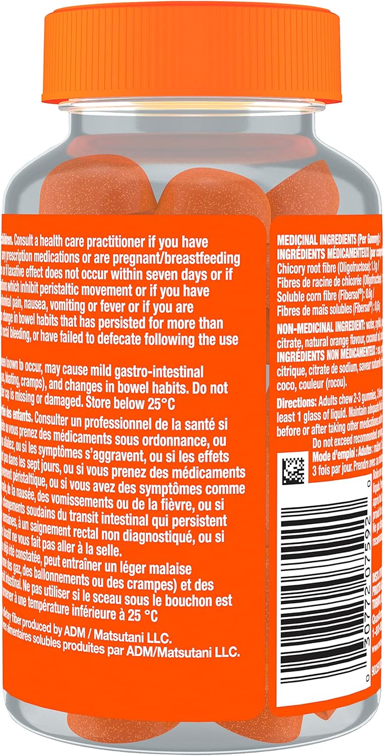 Metamucil Fibre Gummies, No Sugar Added, Daily Supplement, Prebiotic Plant-Based Fibre Blend, Orange Flavour, 72 Gummies