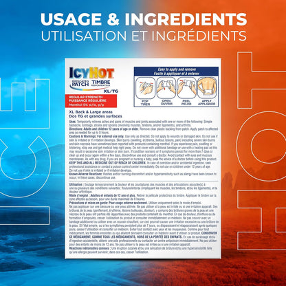 冰热药用加大号止痛贴，大号贴片，用于暂时缓解关节炎、腰痛、背痛和肌肉疼痛，薄荷醇 5%，3 片