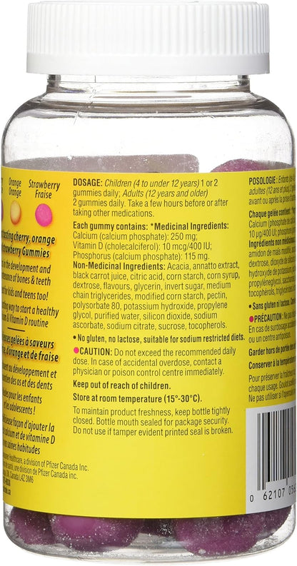 Caltrate Gummies, Vitamin D and Calcium Supplement, Gluten-Free, Orange, Strawberry and Cherry Flavour, 50 Count