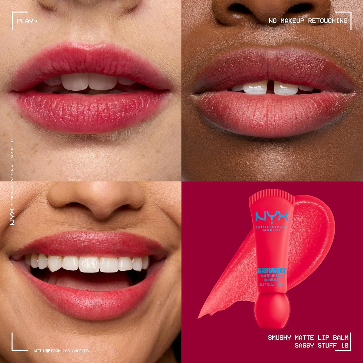 NYX Professional Makeup Smushy Matte Lip Balm, Soft Diffused Color, With Mochi Rice Powder, Watermelon Lemonade Scent, Shade: Sassy Stuff (Watermelon Pink)
