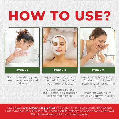 Mayan Magic Mud Powerful Deep Pore Cleansing White Kaolin Clay Cleanser Unisex 16 oz