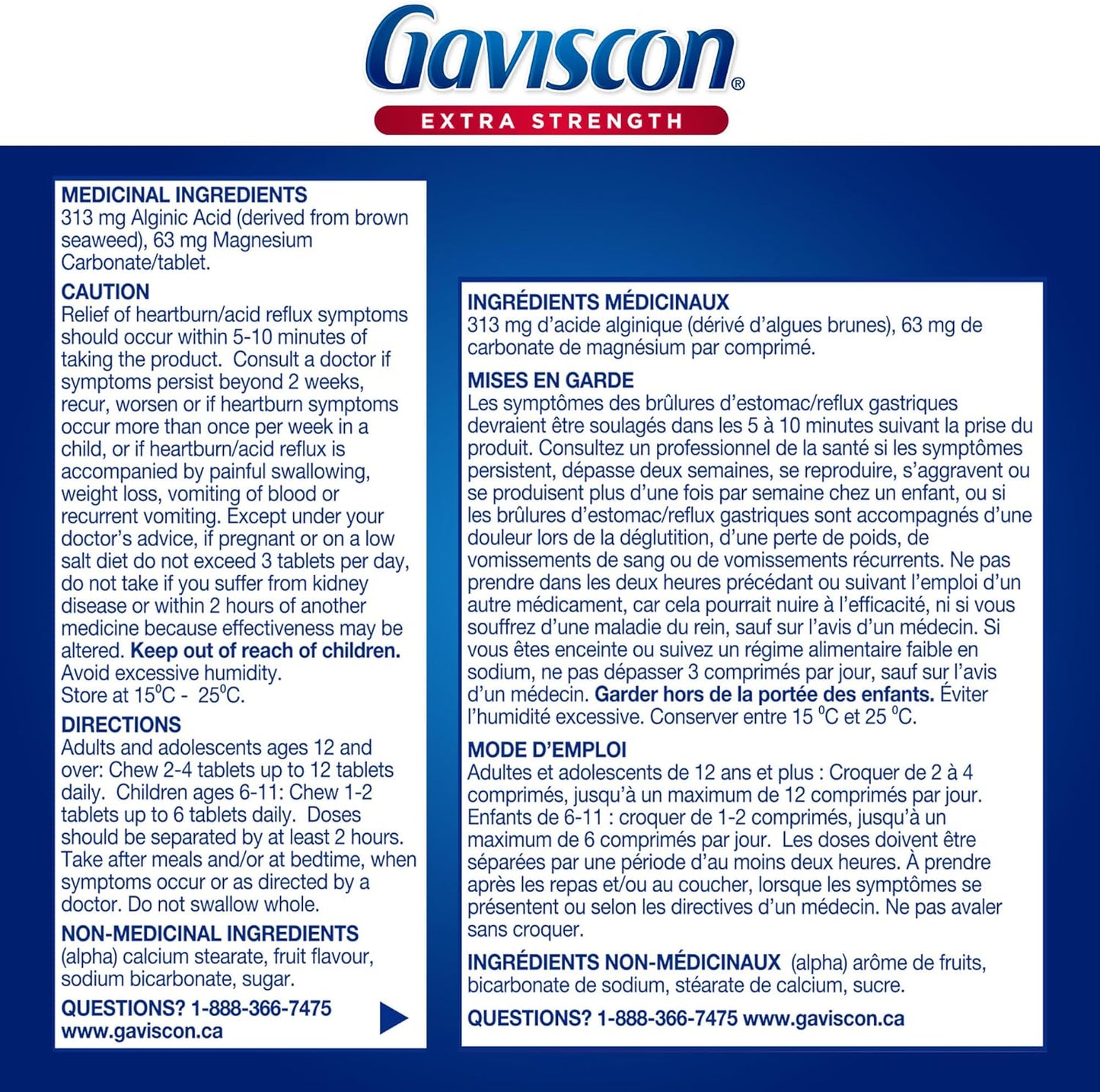 Gaviscon 強效片劑 - 60 片 - 可咀嚼的泡沫抗酸片，用於日夜緩解胃灼熱、胃酸倒流和胃食道逆流症，水果混合物 - 不含鋁、乳糖和麩質