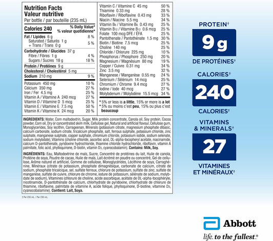 Ensure Regular，營養補充奶昔超值裝，保持活力和精力的營養，巧克力味，24 x 235 毫升瓶裝