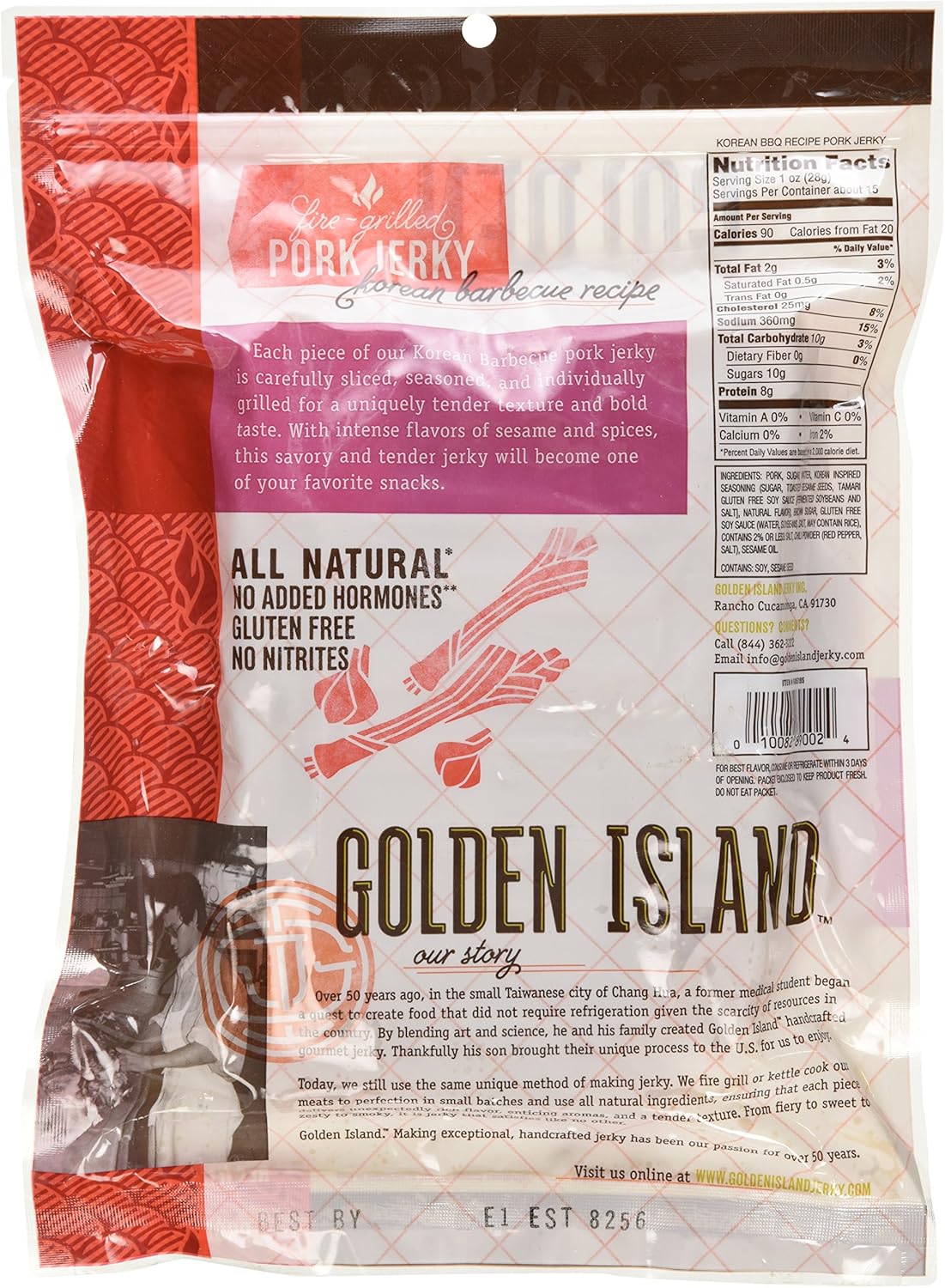 金島天然風味豬肉乾，韓國燒烤配方，14.5盎司