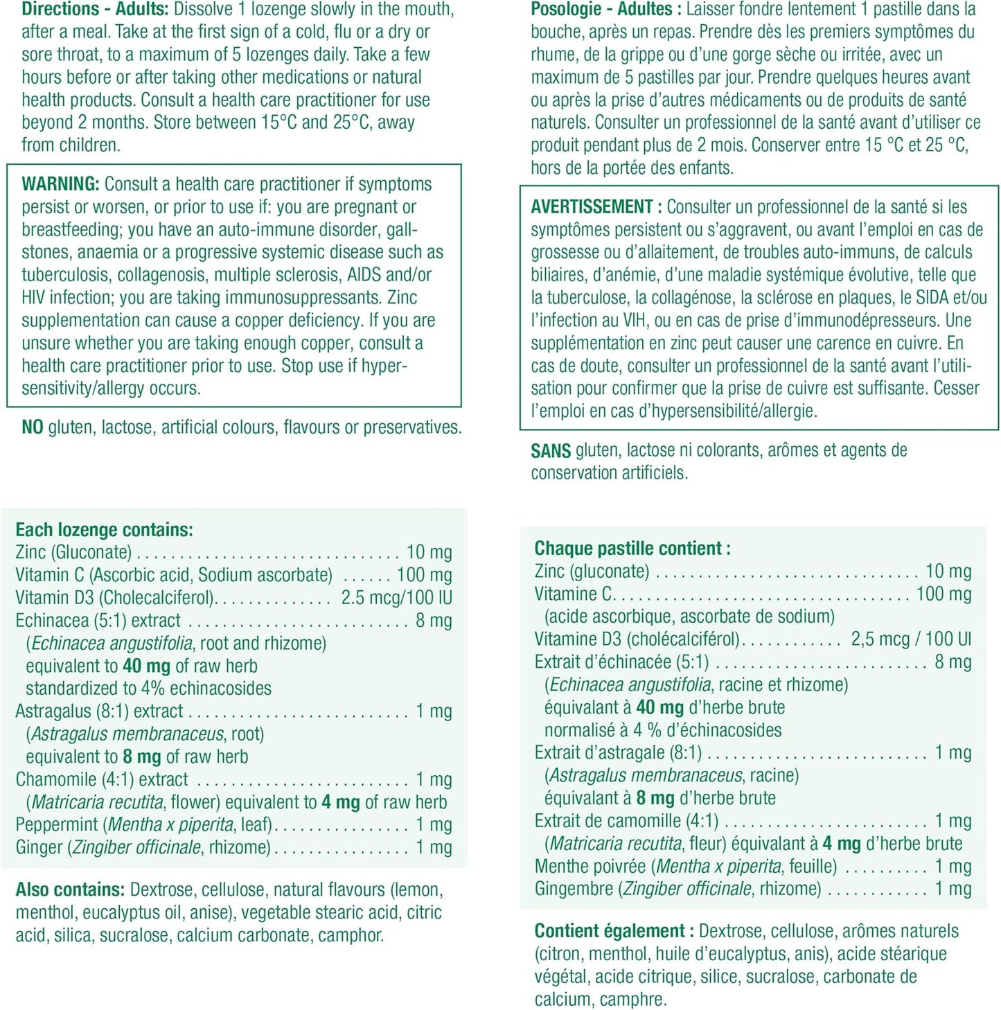 Jamieson 鋅潤喉糖，檸檬薄荷味，蘊含紫錐菊、維生素C和維生素D3，舒緩喉嚨痛，緩解感冒和流感症狀。不含麩質，不含人工色素、香精或防腐劑…